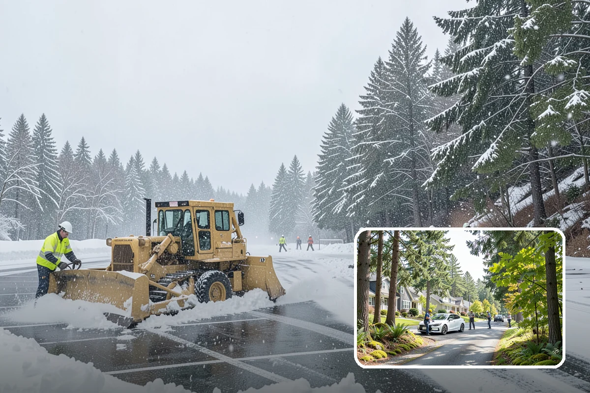 Fitness Center Snow Plowing in Normandy Park, King County, WA - Member lot cleared for early-morning and late-night hours