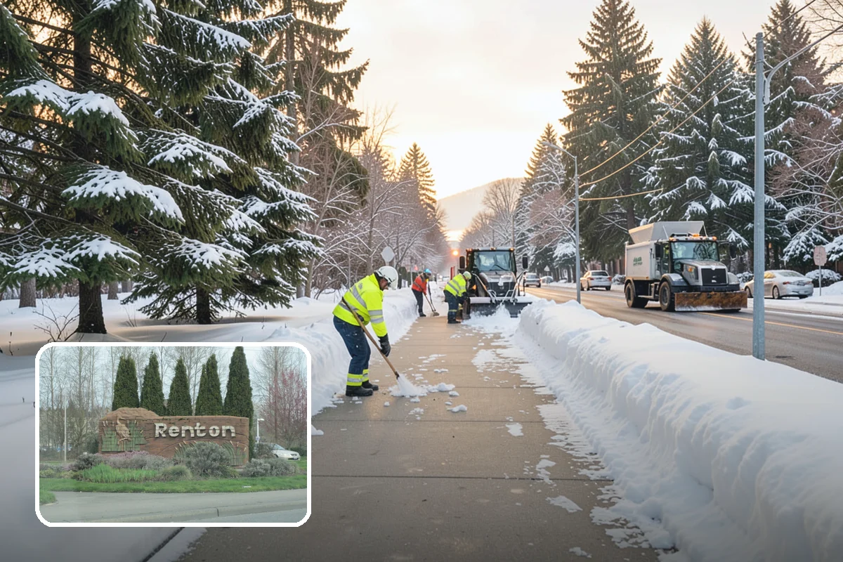 Fitness Center Snow Plowing in Renton, King County, WA - Member lot cleared for early-morning and late-night hours
