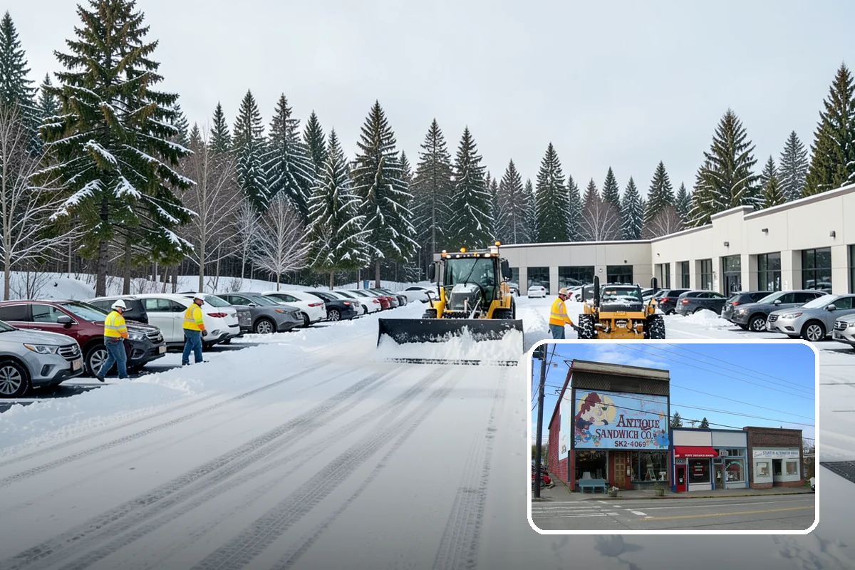 Fitness Center Snow Plowing in Ruston, Pierce County, WA - Member lot cleared for early-morning and late-night hours
