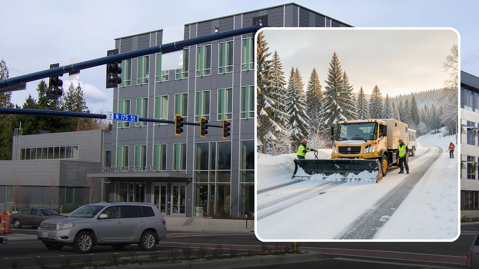 Fitness Center Snow Plowing in Shoreline, King County, WA - We plow fitness center lots and entrances for early-morning and late-night hours so members work out safely on any day.