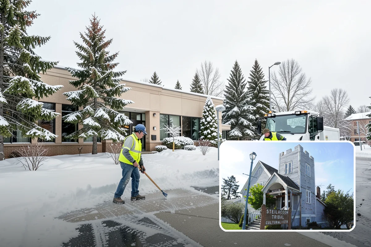 Fitness Center Snow Plowing in Steilacoom, Pierce County, WA - Member lot cleared for early-morning and late-night hours