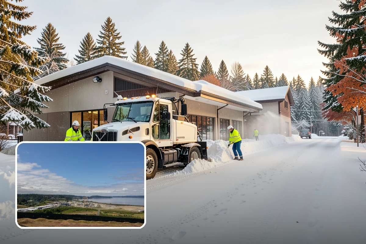Fitness Center Snow Plowing in University Place, Pierce County, WA - Member lot cleared for early-morning and late-night hours