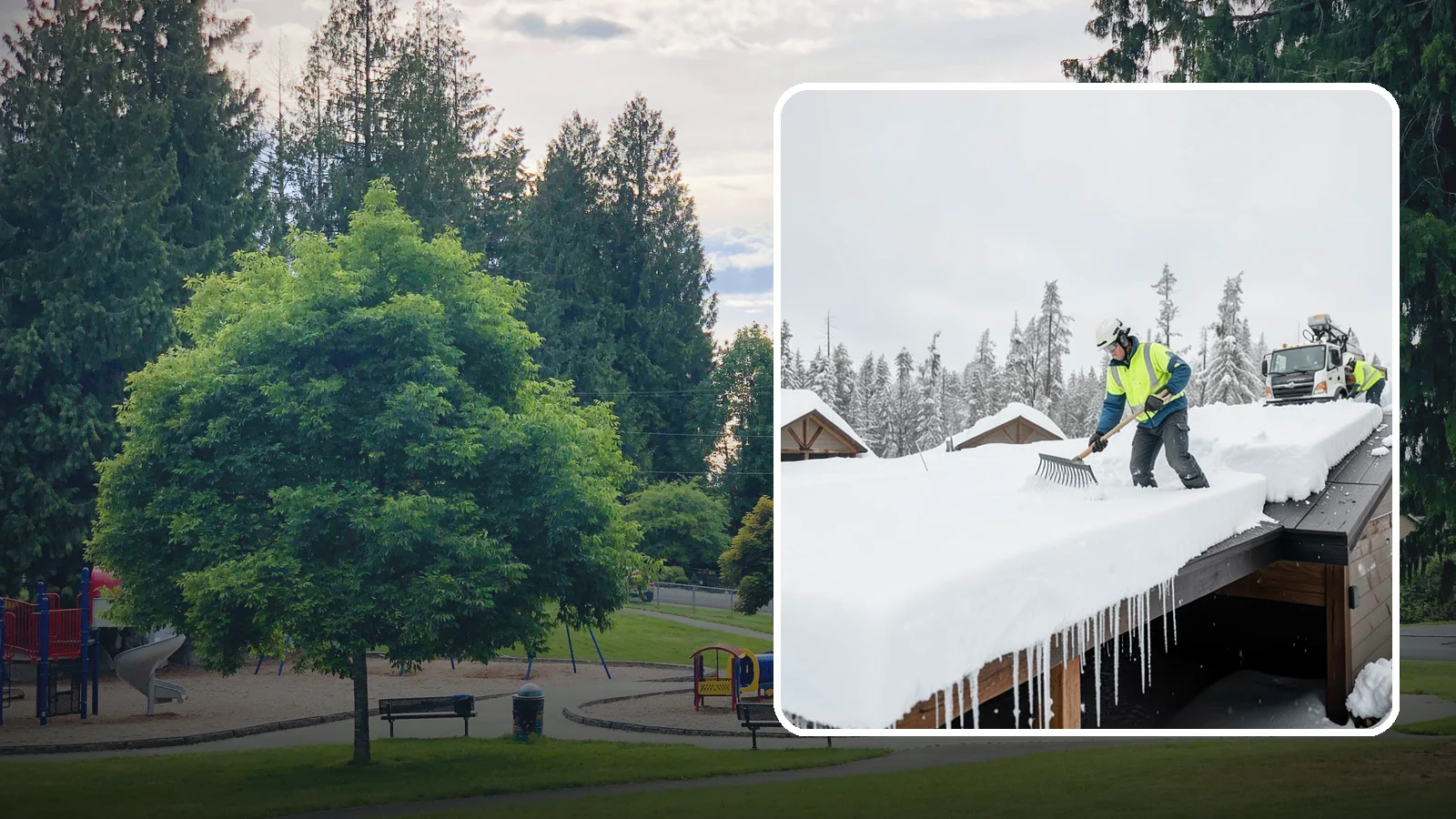 Flat Roof Snow Removal in Bonney Lake, Pierce County, WA - We clear snow from flat and low-slope roofs where drainage is poor and loads concentrate quickly.