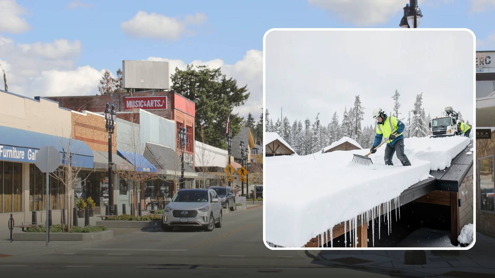 Flat Roof Snow Removal in Bothell, King County, WA - We clear snow from flat and low-slope roofs where drainage is poor and loads concentrate quickly.