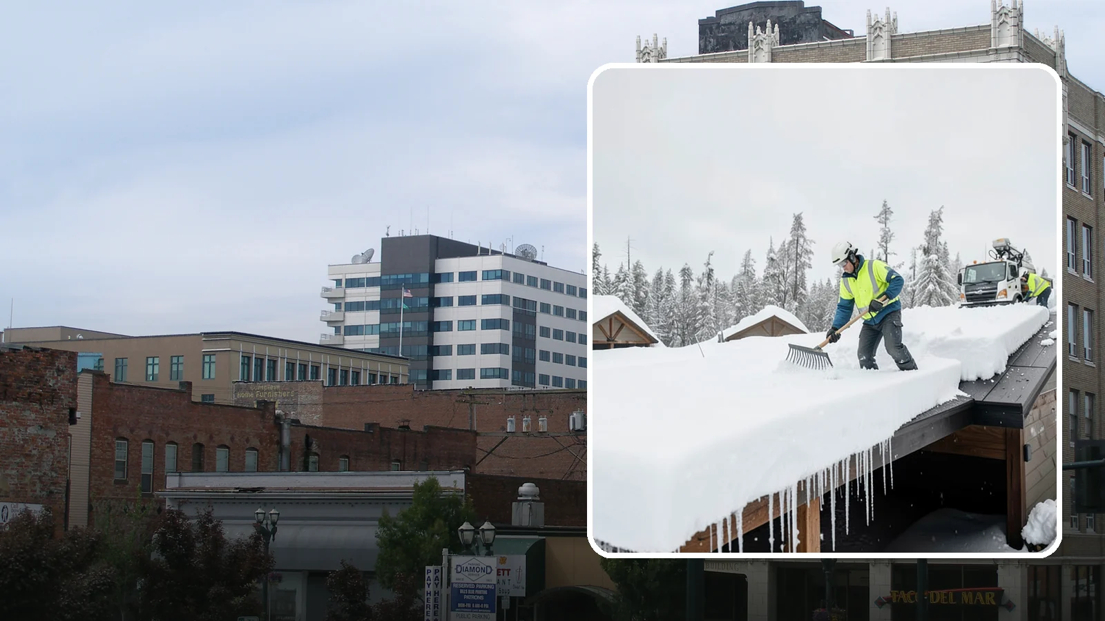 Flat Roof Snow Removal in Everett, Snohomish County, WA - We clear snow from flat and low-slope roofs where drainage is poor and loads concentrate quickly.