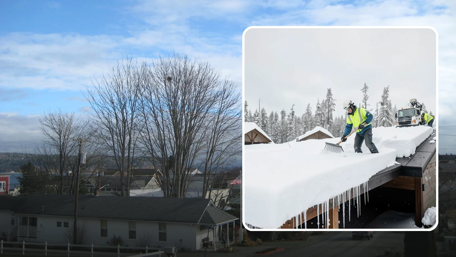 Flat Roof Snow Removal in Langley, Island County, WA - We clear snow from flat and low-slope roofs where drainage is poor and loads concentrate quickly.