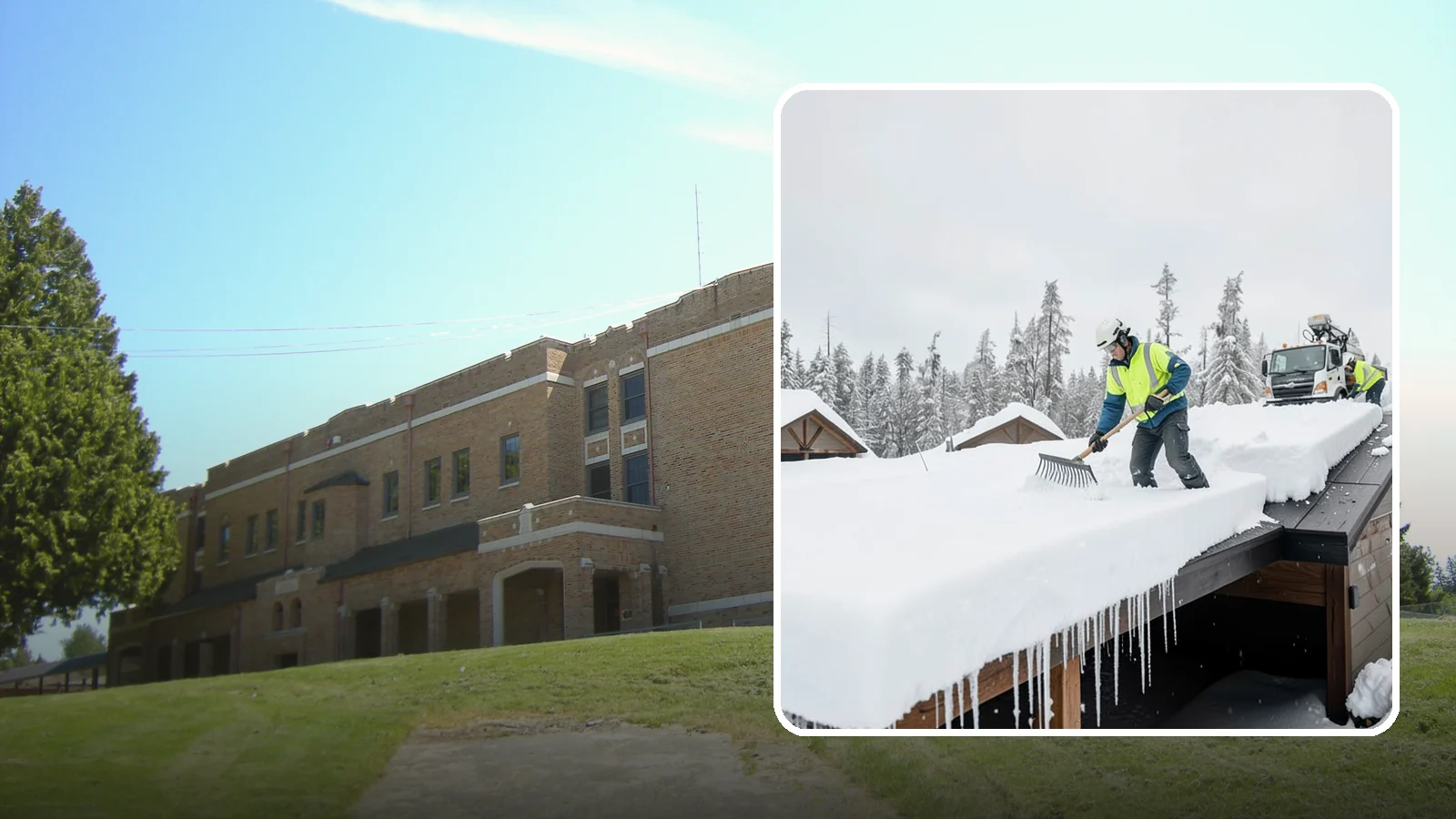 Flat Roof Snow Removal in Maple Valley, King County, WA - We clear snow from flat and low-slope roofs where drainage is poor and loads concentrate quickly.