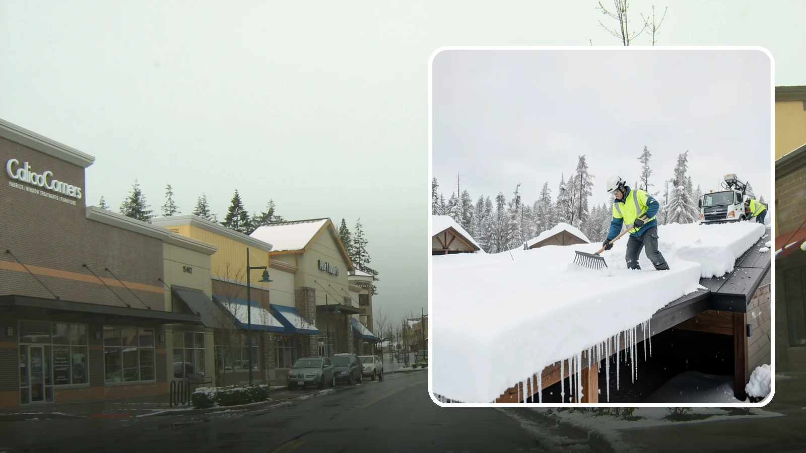 Flat Roof Snow Removal in Mill Creek, Snohomish County, WA - We clear snow from flat and low-slope roofs where drainage is poor and loads concentrate quickly.