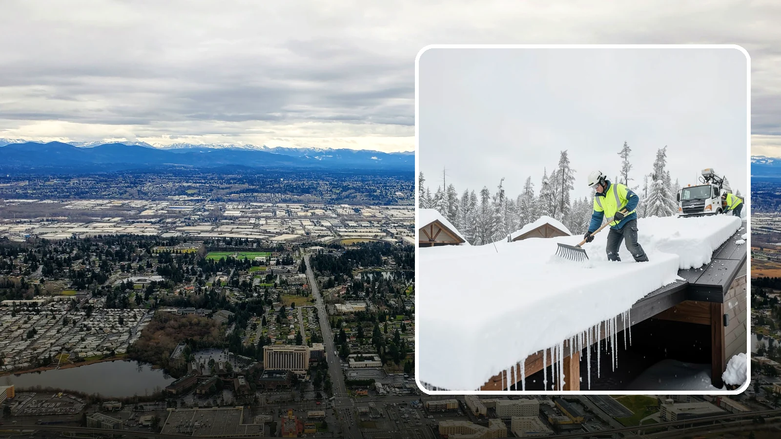 Flat Roof Snow Removal in SeaTac, King County, WA - We clear snow from flat and low-slope roofs where drainage is poor and loads concentrate quickly.