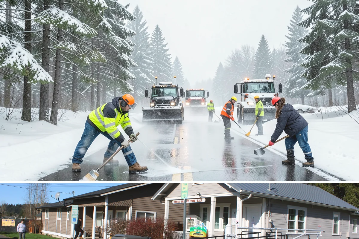 Flat Roof Snow Removal in South Prairie, Pierce County, WA - Flat roof snow removal is most urgent during prolonged lowland snow and the wet spells that let meltwater pond and add weight.
