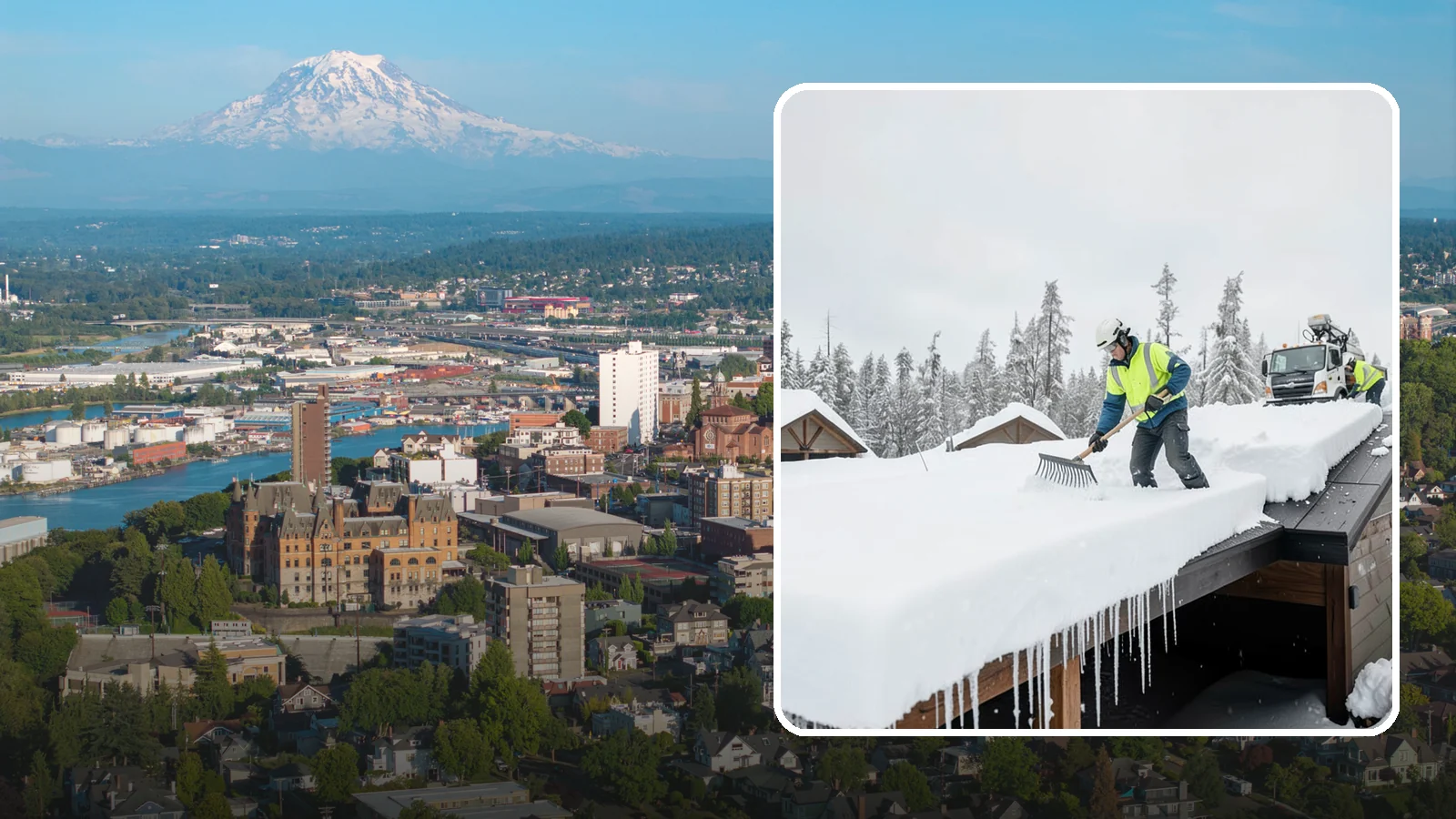 Flat Roof Snow Removal in Tacoma, Pierce County, WA - We clear snow from flat and low-slope roofs where drainage is poor and loads concentrate quickly.