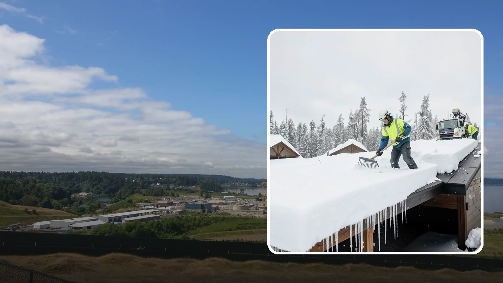 Flat Roof Snow Removal in University Place, Pierce County, WA - We clear snow from flat and low-slope roofs where drainage is poor and loads concentrate quickly.