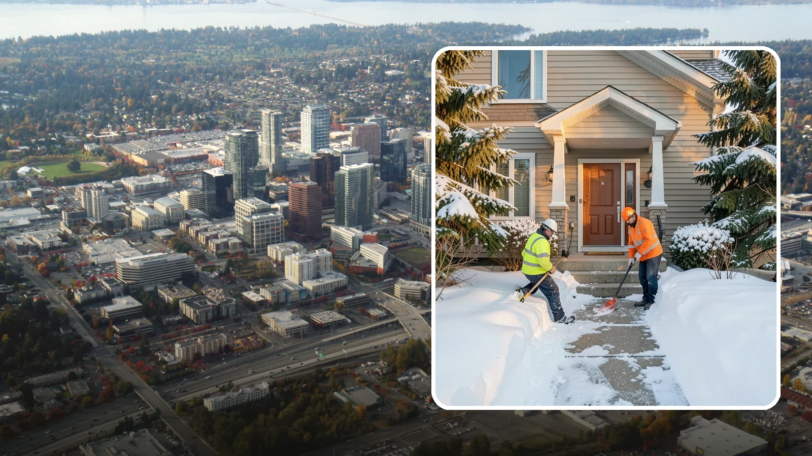 Front Entrance Snow Removal in Bellevue, King County, WA - We clear the approach to your front door so guests, deliveries, and family arrive without slipping on iced concrete.