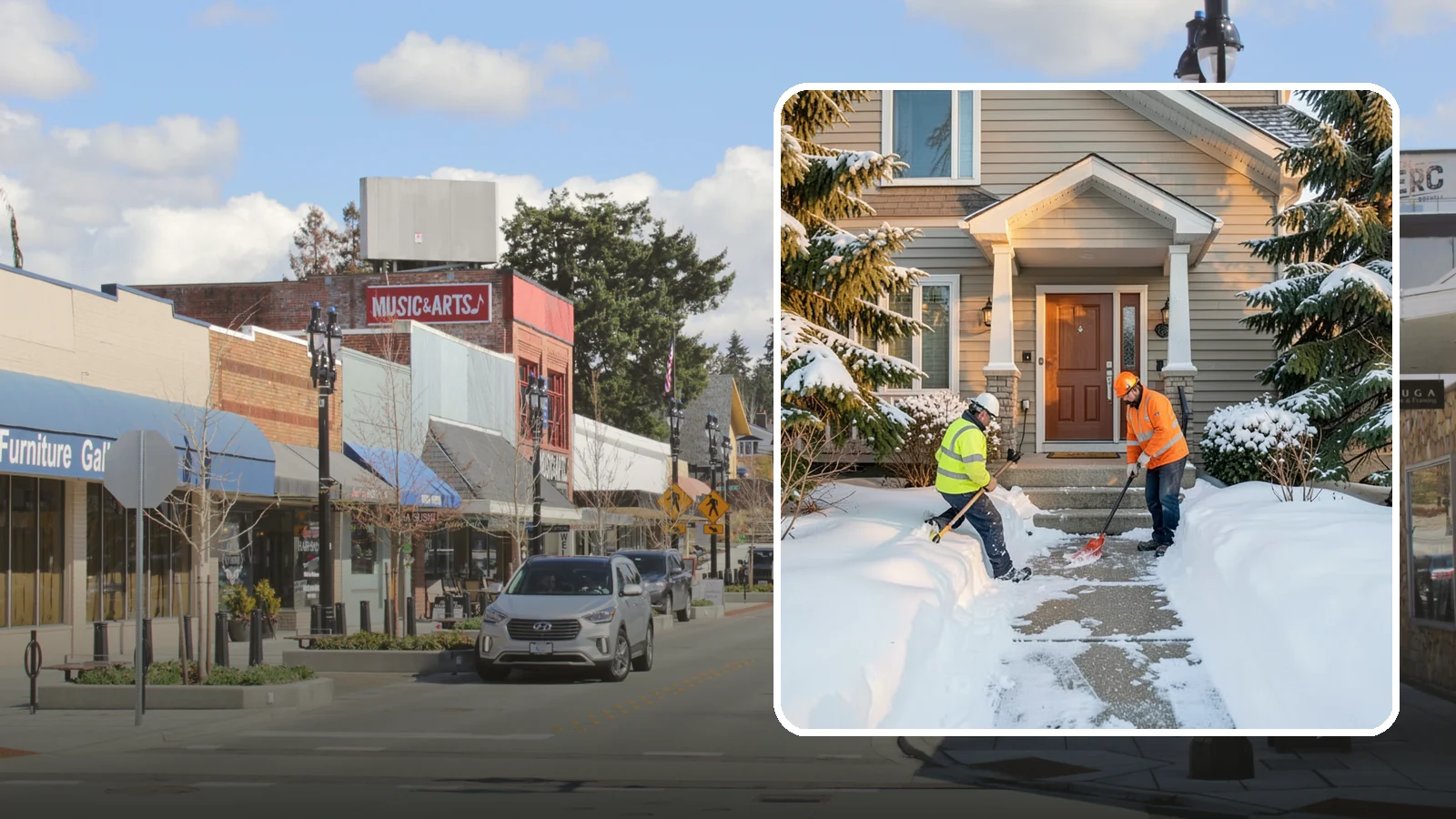 Front Entrance Snow Removal in Bothell, King County, WA - We clear the approach to your front door so guests, deliveries, and family arrive without slipping on iced concrete.