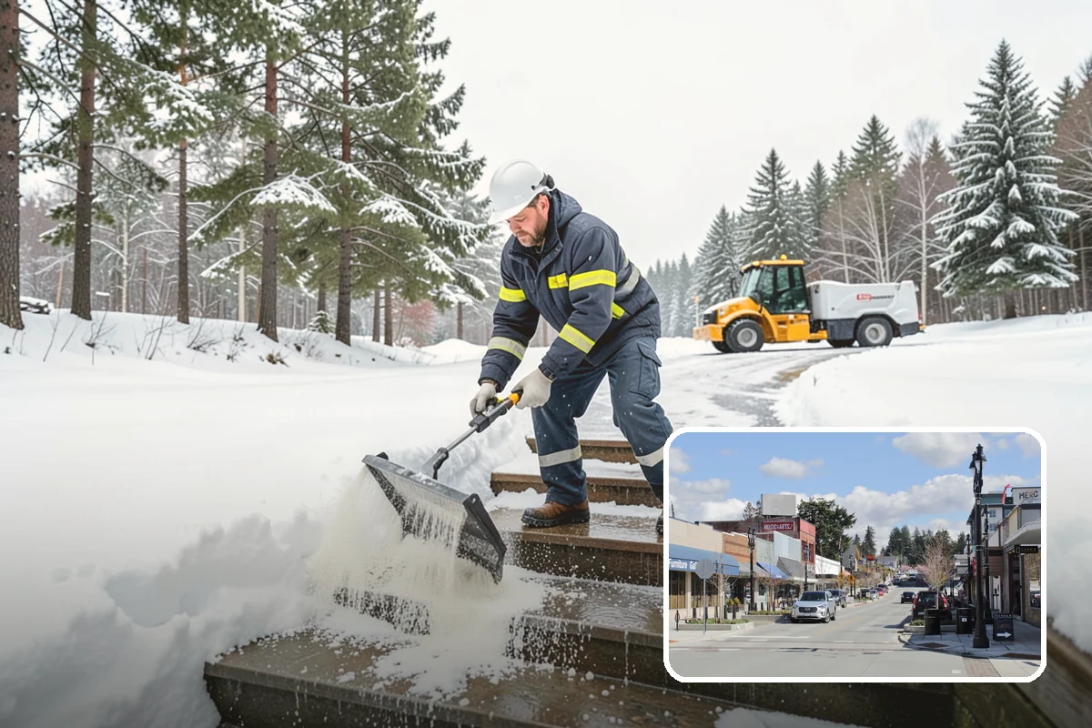 Front Entrance Snow Removal in Bothell, King County, WA - Removes the ice glaze that forms on shaded thresholds