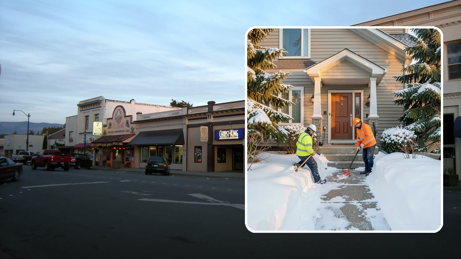Front Entrance Snow Removal in Burlington, Skagit County, WA - We clear the approach to your front door so guests, deliveries, and family arrive without slipping on iced concrete.