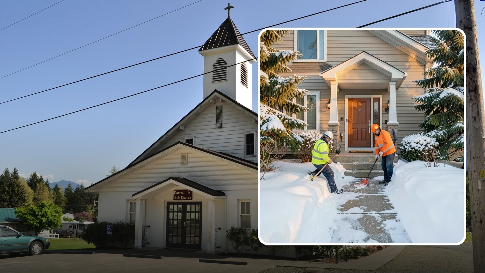 Front Entrance Snow Removal in Concrete, Skagit County, WA - We clear the approach to your front door so guests, deliveries, and family arrive without slipping on iced concrete.