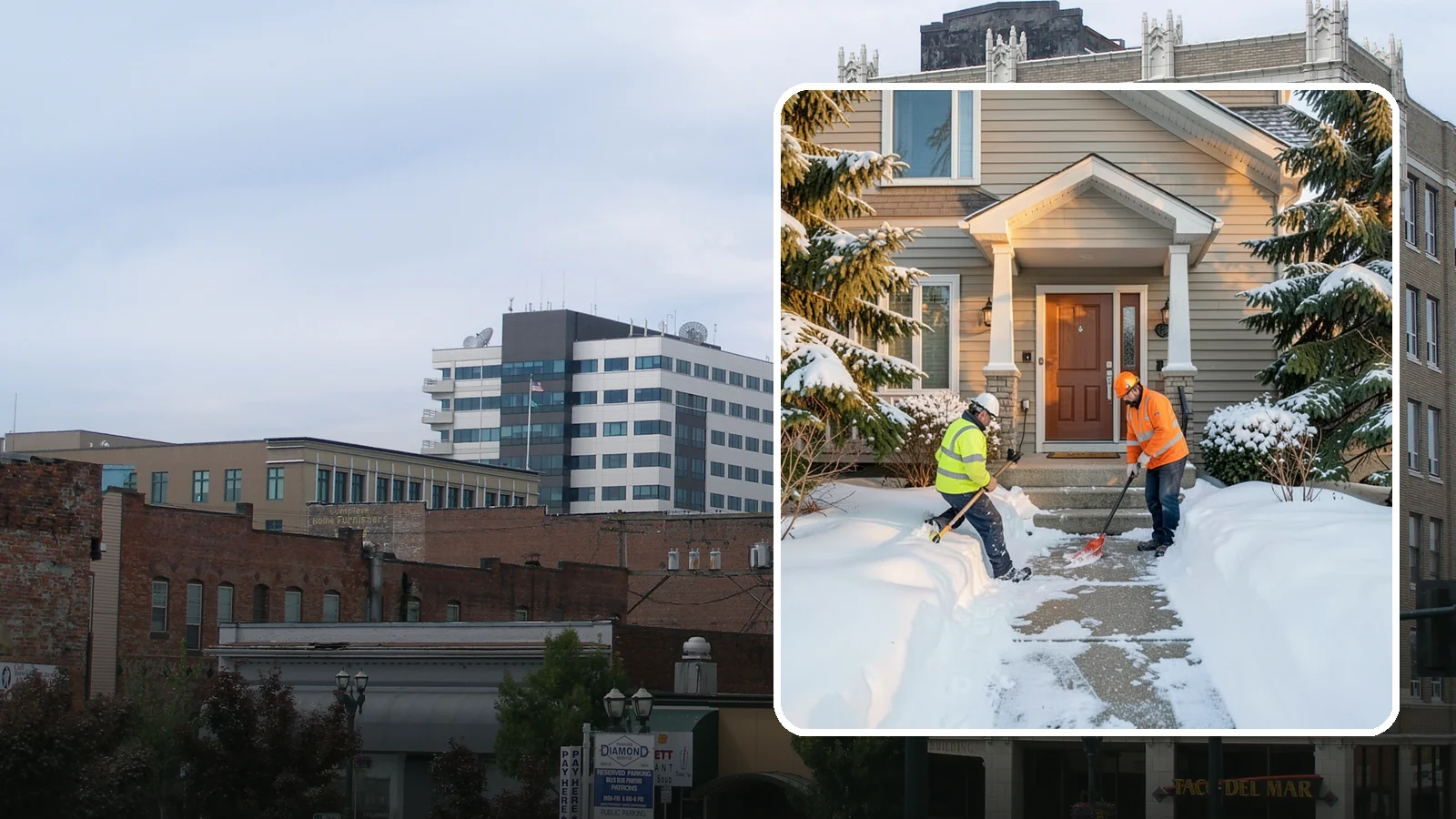 Front Entrance Snow Removal in Everett, Snohomish County, WA - We clear the approach to your front door so guests, deliveries, and family arrive without slipping on iced concrete.