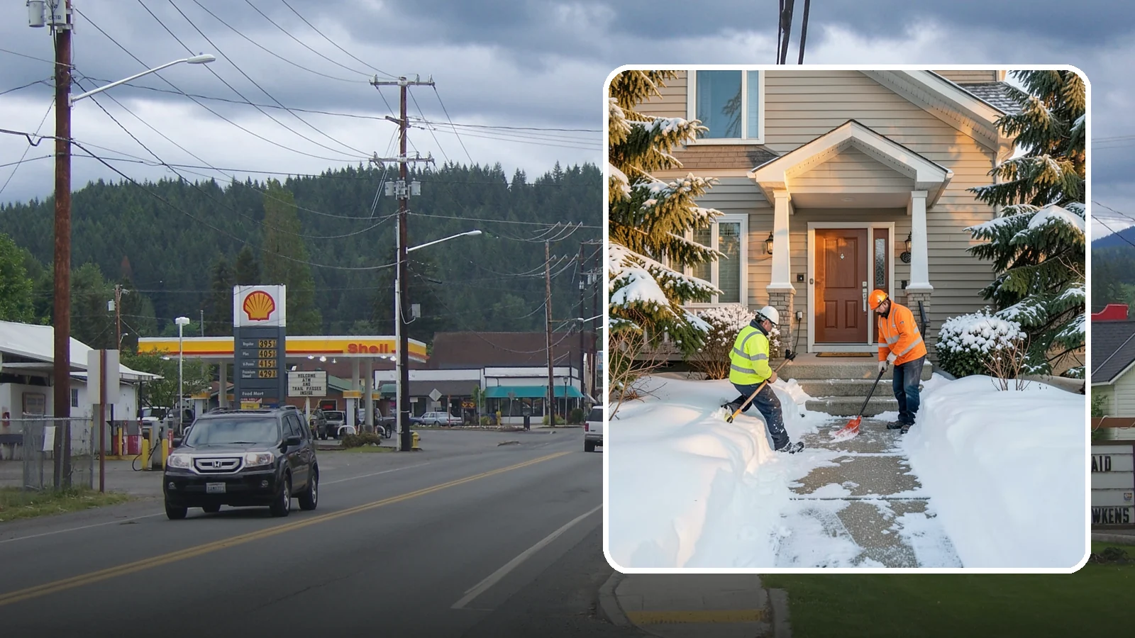 Front Entrance Snow Removal in Granite Falls, Snohomish County, WA - We clear the approach to your front door so guests, deliveries, and family arrive without slipping on iced concrete.