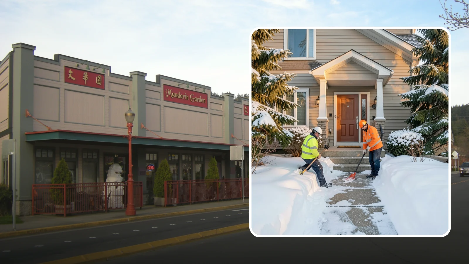 Front Entrance Snow Removal in Issaquah, King County, WA - We clear the approach to your front door so guests, deliveries, and family arrive without slipping on iced concrete.