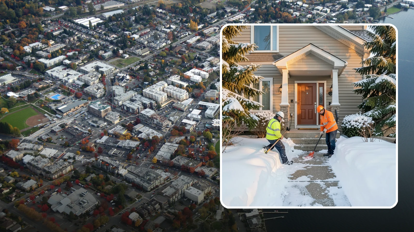 Front Entrance Snow Removal in Kirkland, King County, WA - We clear the approach to your front door so guests, deliveries, and family arrive without slipping on iced concrete.