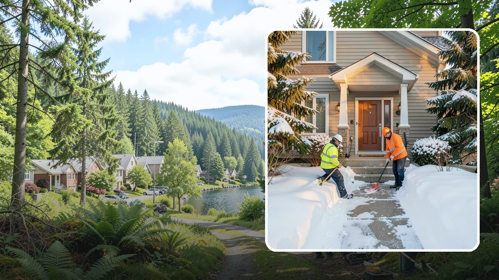 Front Entrance Snow Removal in Lake Forest Park, King County, WA - We clear the approach to your front door so guests, deliveries, and family arrive without slipping on iced concrete.