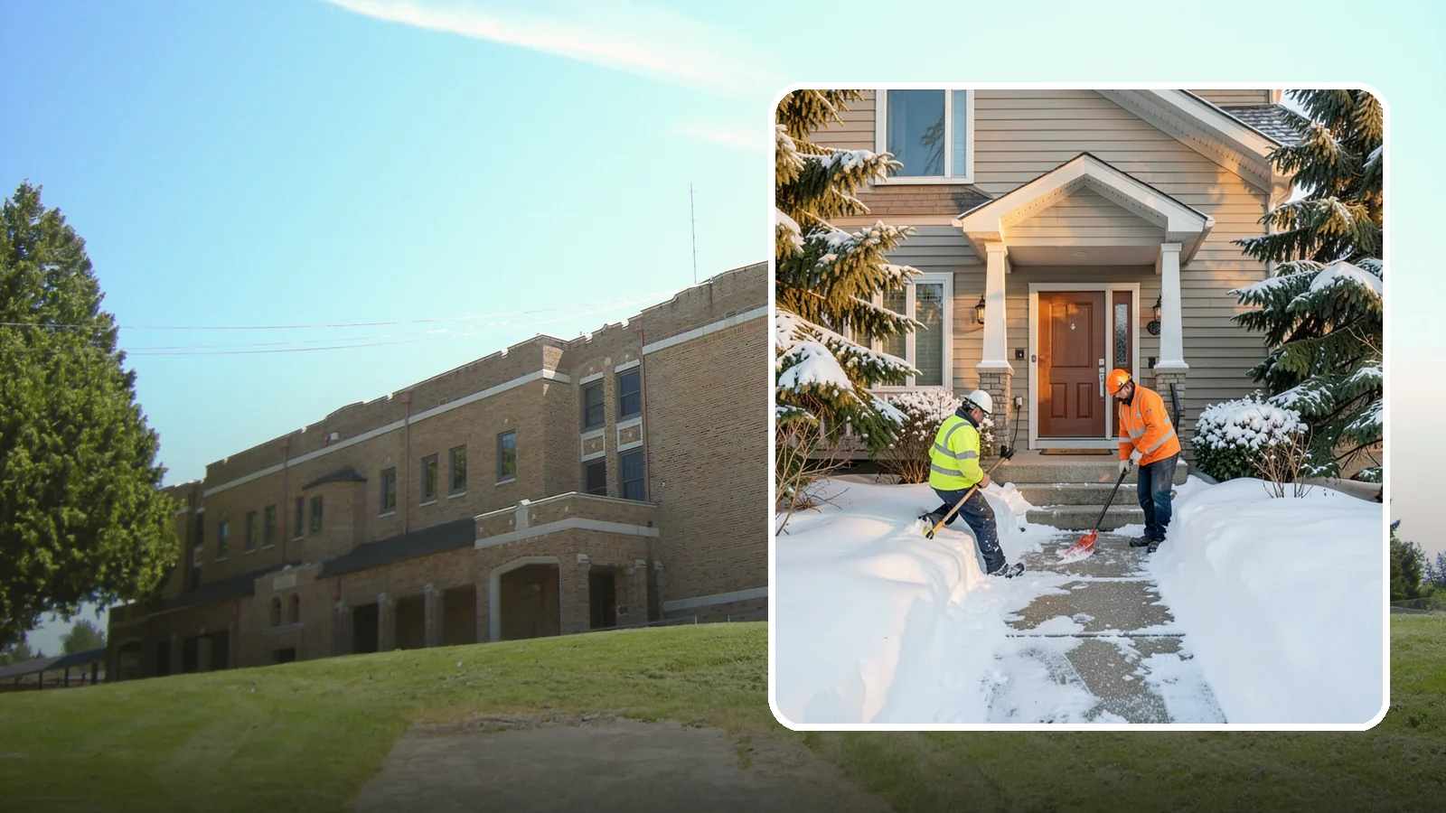 Front Entrance Snow Removal in Maple Valley, King County, WA - We clear the approach to your front door so guests, deliveries, and family arrive without slipping on iced concrete.