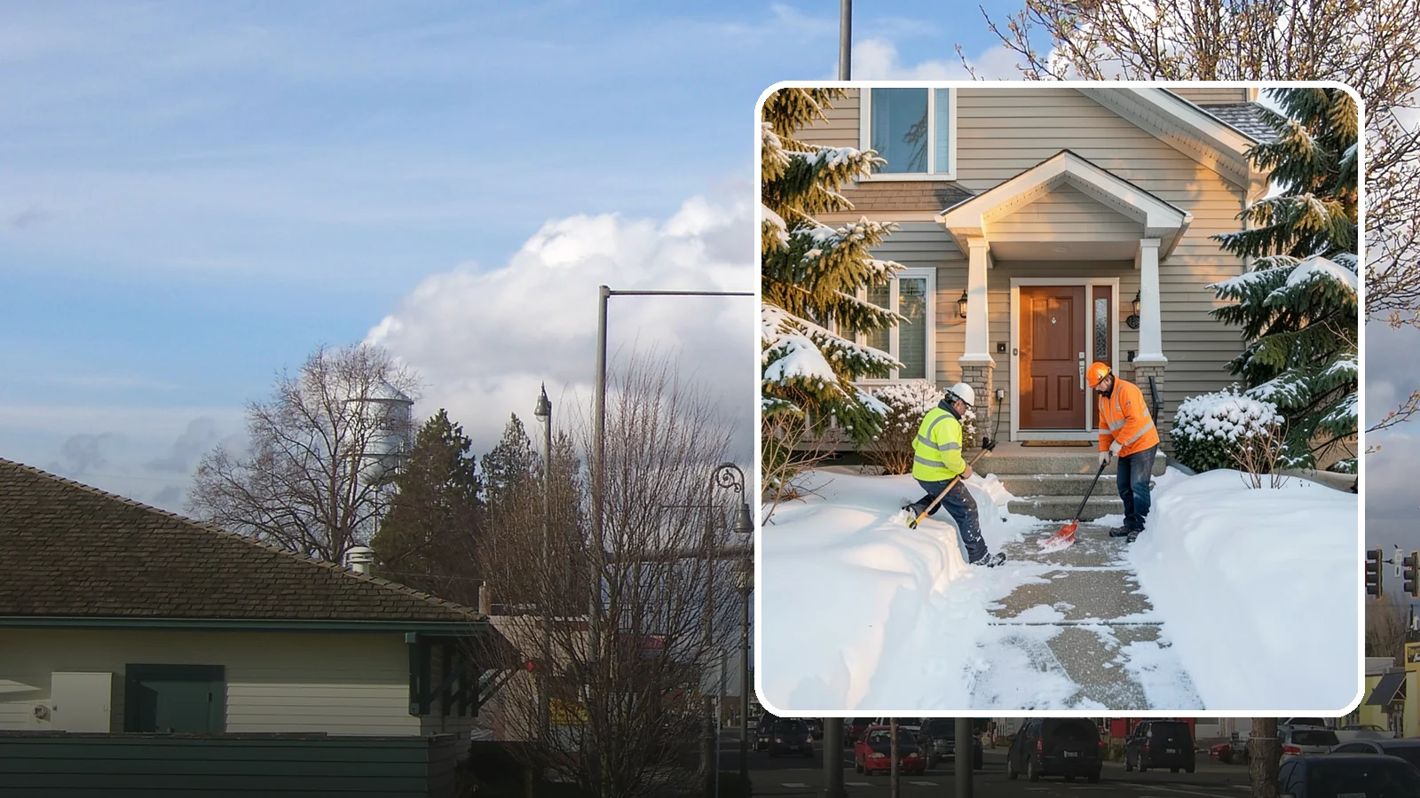 Front Entrance Snow Removal in Marysville, Snohomish County, WA - We clear the approach to your front door so guests, deliveries, and family arrive without slipping on iced concrete.