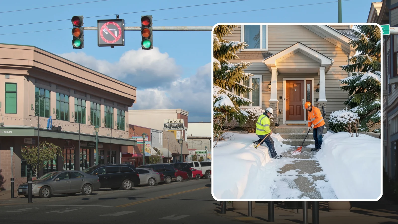 Front Entrance Snow Removal in Monroe, Snohomish County, WA - We clear the approach to your front door so guests, deliveries, and family arrive without slipping on iced concrete.