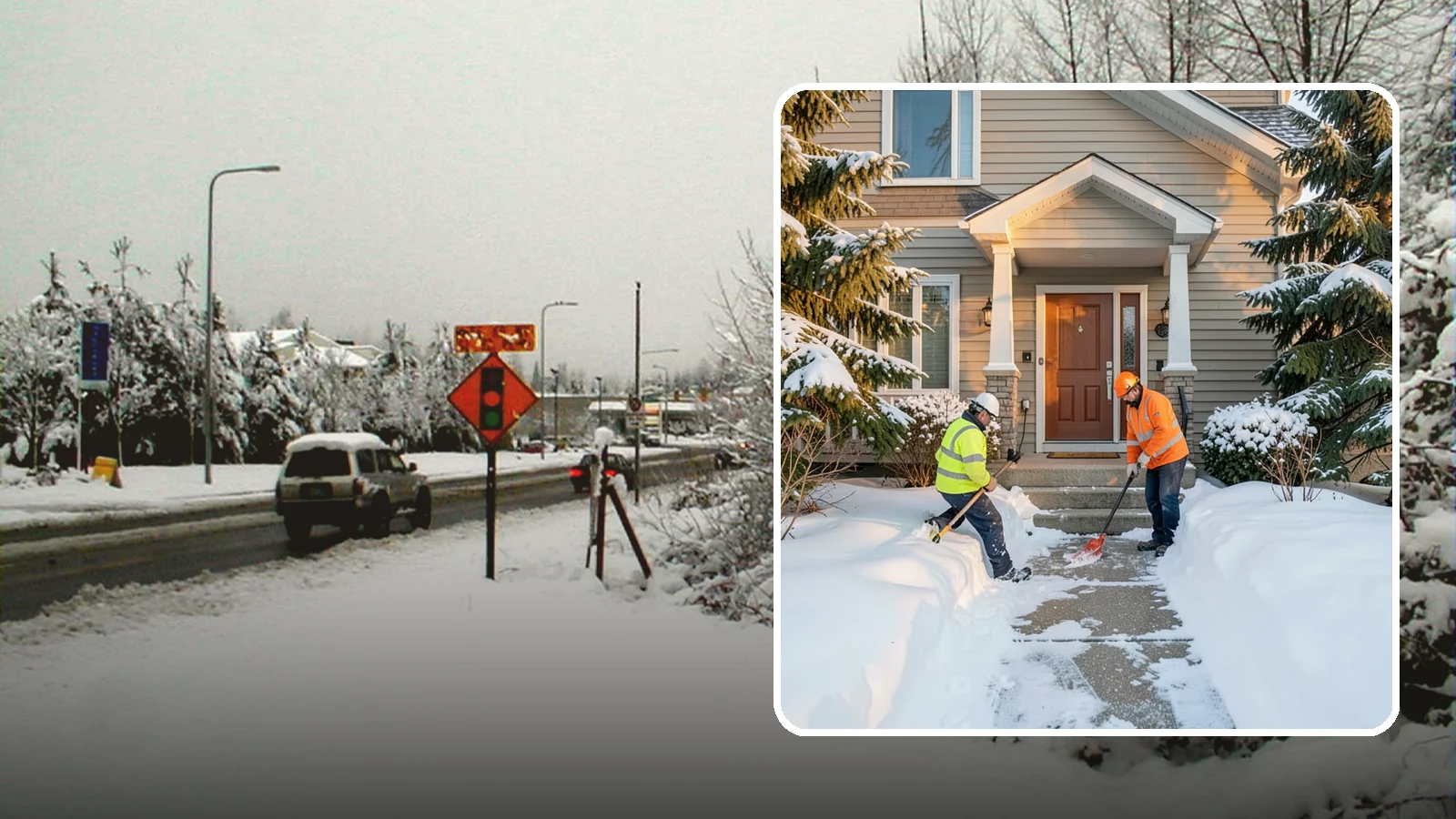 Front Entrance Snow Removal in Newcastle, King County, WA - We clear the approach to your front door so guests, deliveries, and family arrive without slipping on iced concrete.