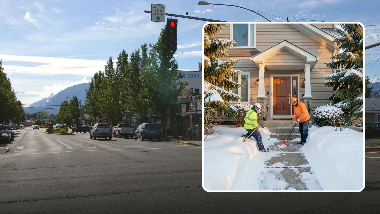 Front Entrance Snow Removal in North Bend, King County, WA - We clear the approach to your front door so guests, deliveries, and family arrive without slipping on iced concrete.