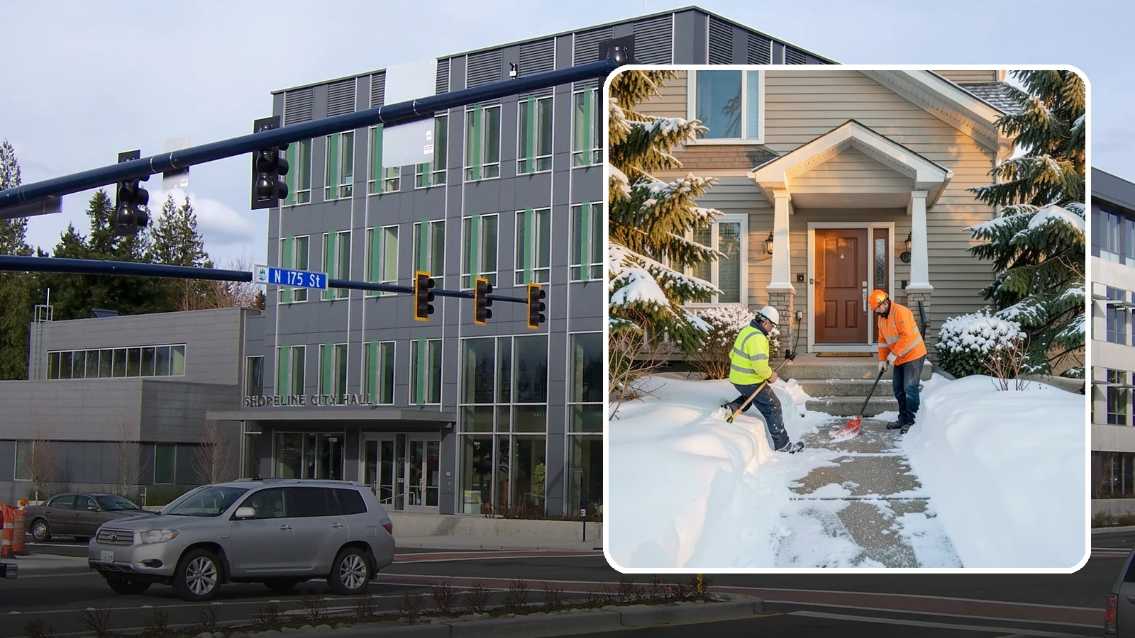 Front Entrance Snow Removal in Shoreline, King County, WA - We clear the approach to your front door so guests, deliveries, and family arrive without slipping on iced concrete.