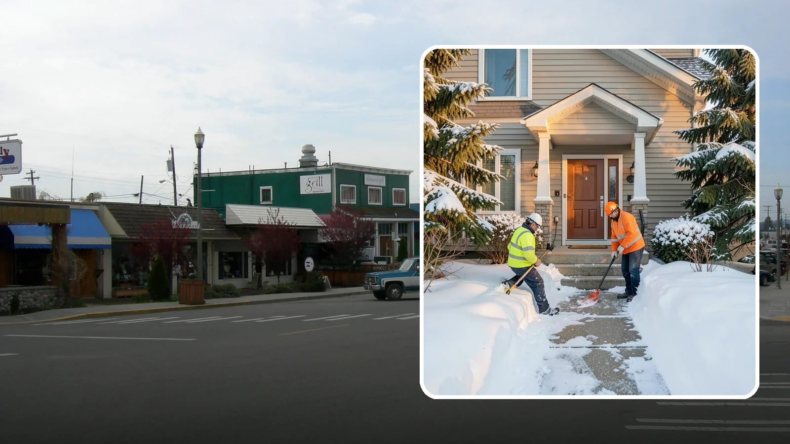 Front Entrance Snow Removal in Stanwood, Snohomish County, WA - We clear the approach to your front door so guests, deliveries, and family arrive without slipping on iced concrete.