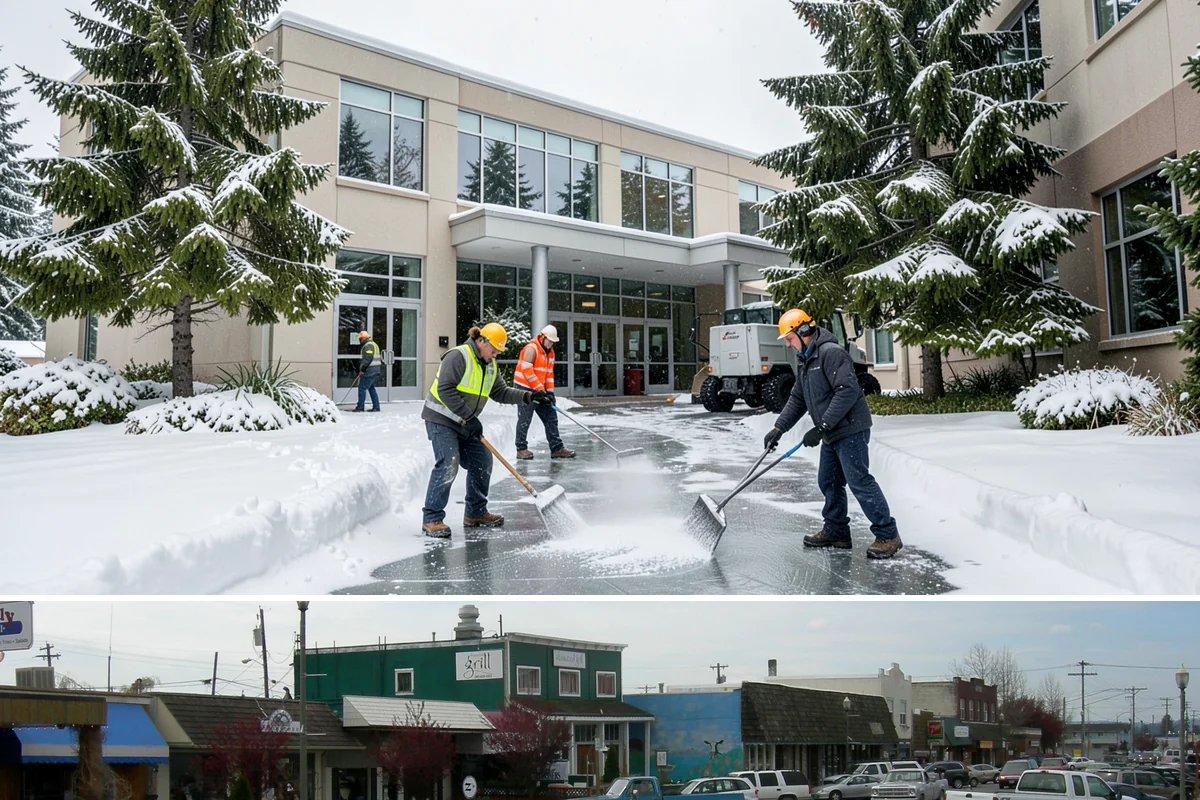 Front Entrance Snow Removal in Stanwood, Snohomish County, WA - Get on our route by late November so your entrance is protected before the season's first hard frost.