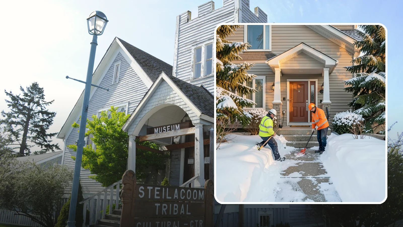 Front Entrance Snow Removal in Steilacoom, Pierce County, WA - We clear the approach to your front door so guests, deliveries, and family arrive without slipping on iced concrete.