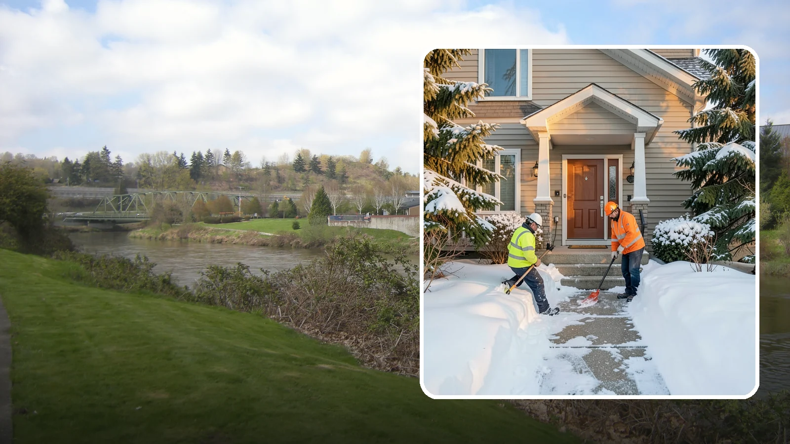 Front Entrance Snow Removal in Tukwila, King County, WA - We clear the approach to your front door so guests, deliveries, and family arrive without slipping on iced concrete.