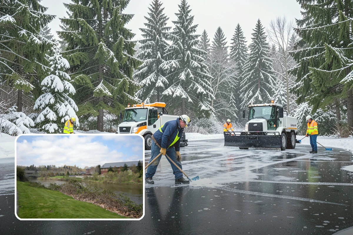 Front Entrance Snow Removal in Tukwila, King County, WA - Removes the ice glaze that forms on shaded thresholds