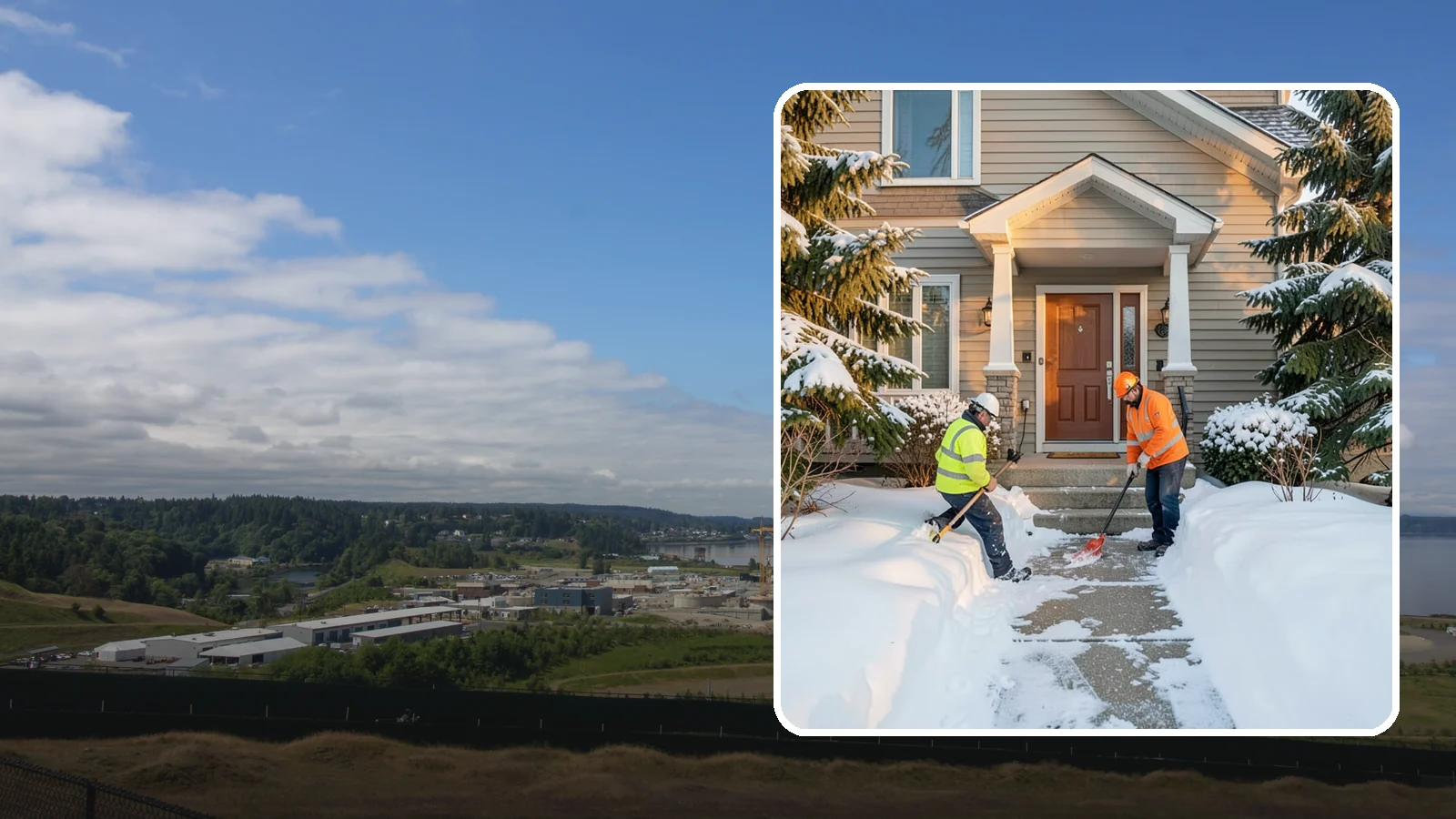 Front Entrance Snow Removal in University Place, Pierce County, WA - We clear the approach to your front door so guests, deliveries, and family arrive without slipping on iced concrete.