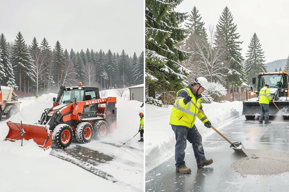 Front Walkway Snow Removal in Bellevue, King County, WA - Inspect the walkway surface and note delicate finishes