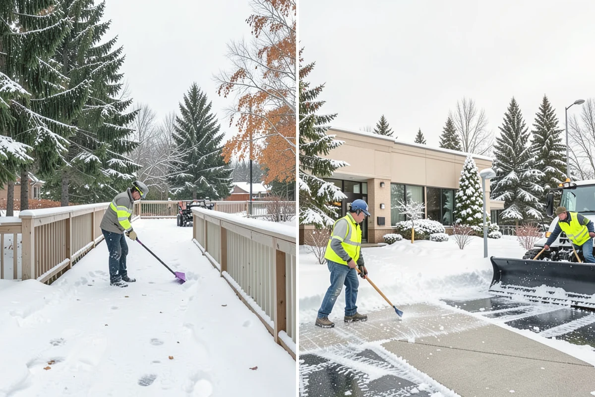 Front Walkway Snow Removal in Burien, King County, WA - Inspect the walkway surface and note delicate finishes
