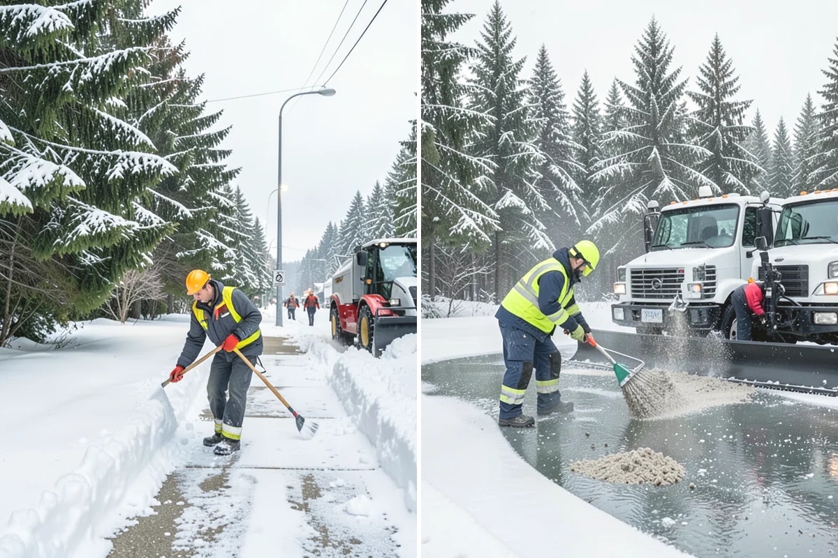 Front Walkway Snow Removal in Covington, King County, WA - Inspect the walkway surface and note delicate finishes