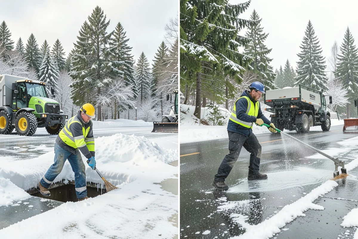 Front Walkway Snow Removal in Duvall, King County, WA - Inspect the walkway surface and note delicate finishes