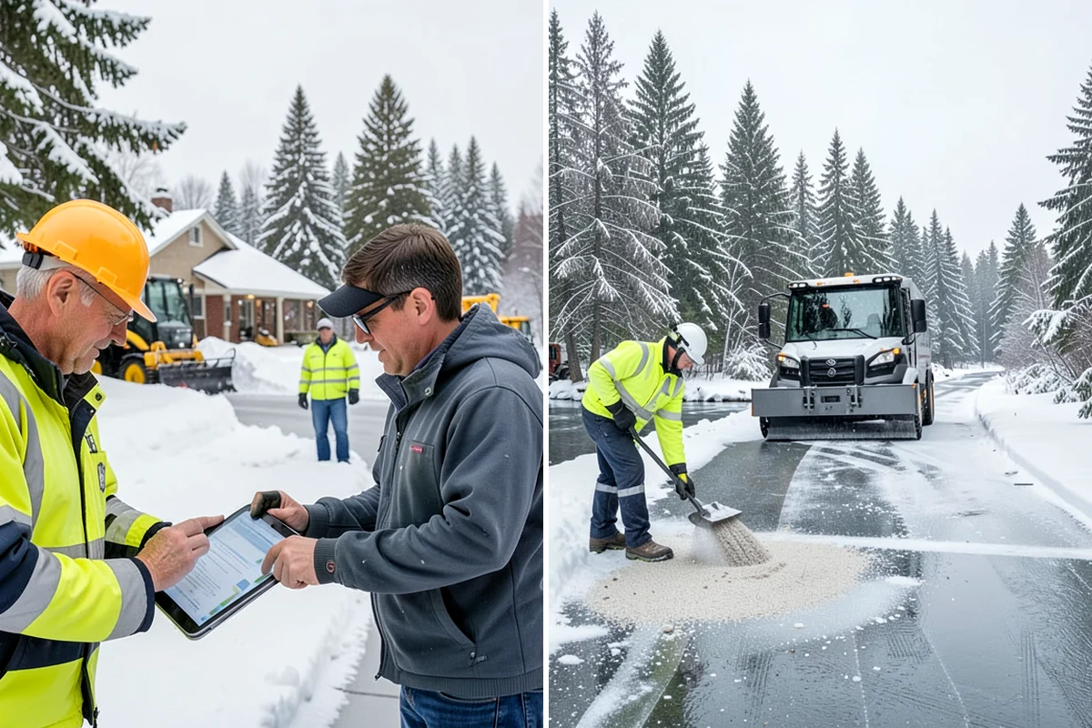 Front Walkway Snow Removal in Fircrest, Pierce County, WA - Inspect the walkway surface and note delicate finishes