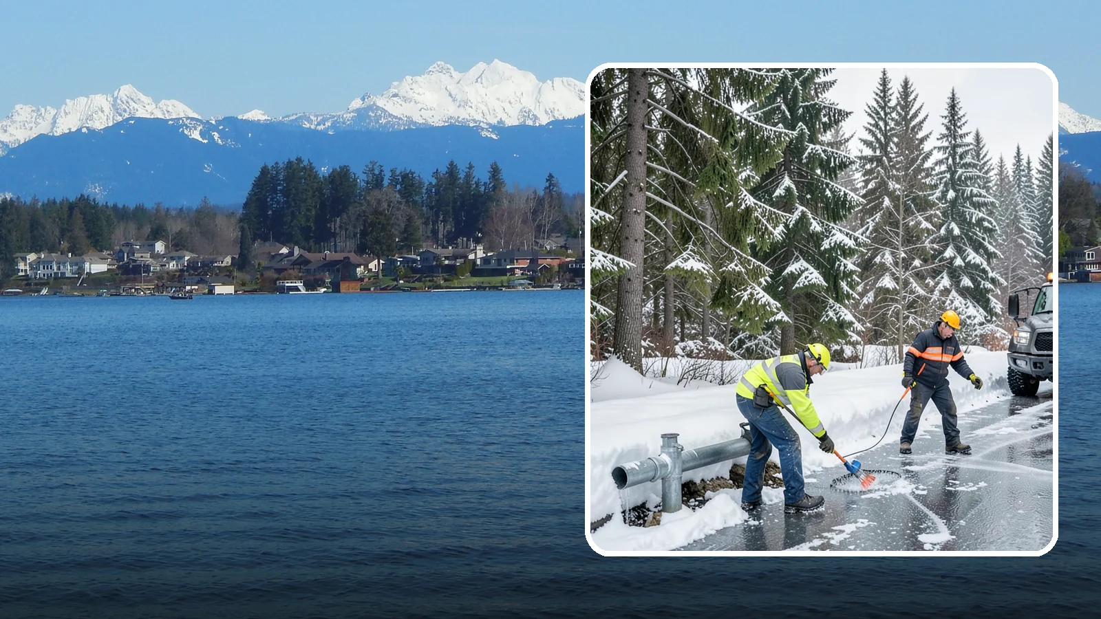 Frozen Pipe Area Access in Lake Stevens, Snohomish County, WA - We clear snow and ice away from wellheads, backflow assemblies, and exposed plumbing so you can reach and protect them during a...
