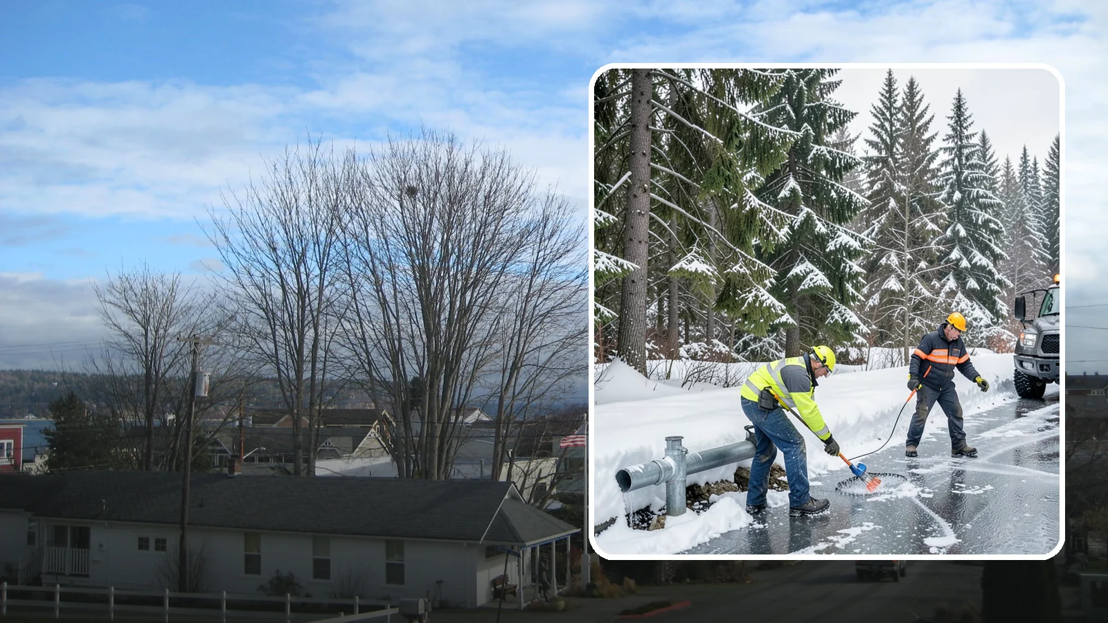 Frozen Pipe Area Access in Langley, Island County, WA - We clear snow and ice away from wellheads, backflow assemblies, and exposed plumbing so you can reach and protect them during a...