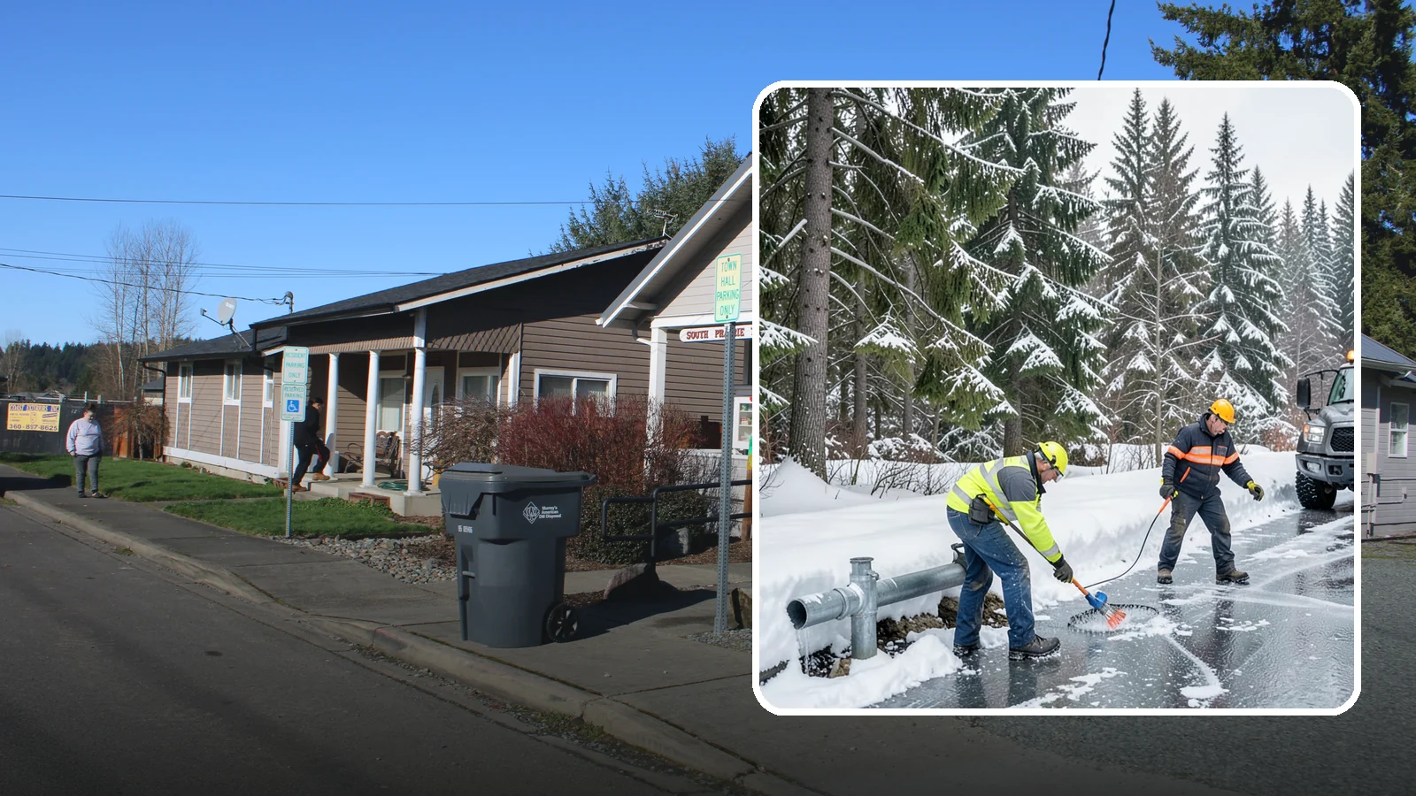 Frozen Pipe Area Access in South Prairie, Pierce County, WA - We clear snow and ice away from wellheads, backflow assemblies, and exposed plumbing so you can reach and protect them during a...