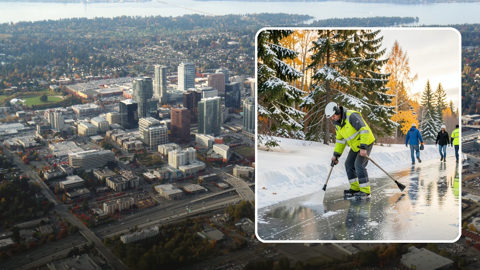 Frozen Walkway Treatment in Bellevue, King County, WA - We treat frozen and glazed walkways across Western Washington on demand so pedestrians can move safely when paths turn to ice.