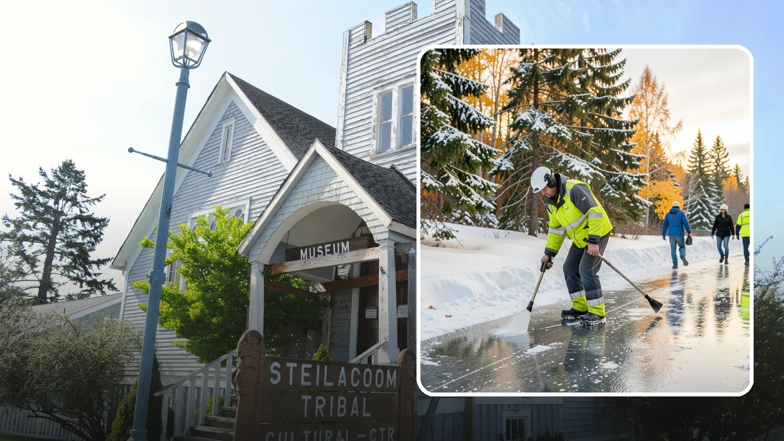 Frozen Walkway Treatment in Steilacoom, Pierce County, WA - We treat frozen and glazed walkways across Western Washington on demand so pedestrians can move safely when paths turn to ice.