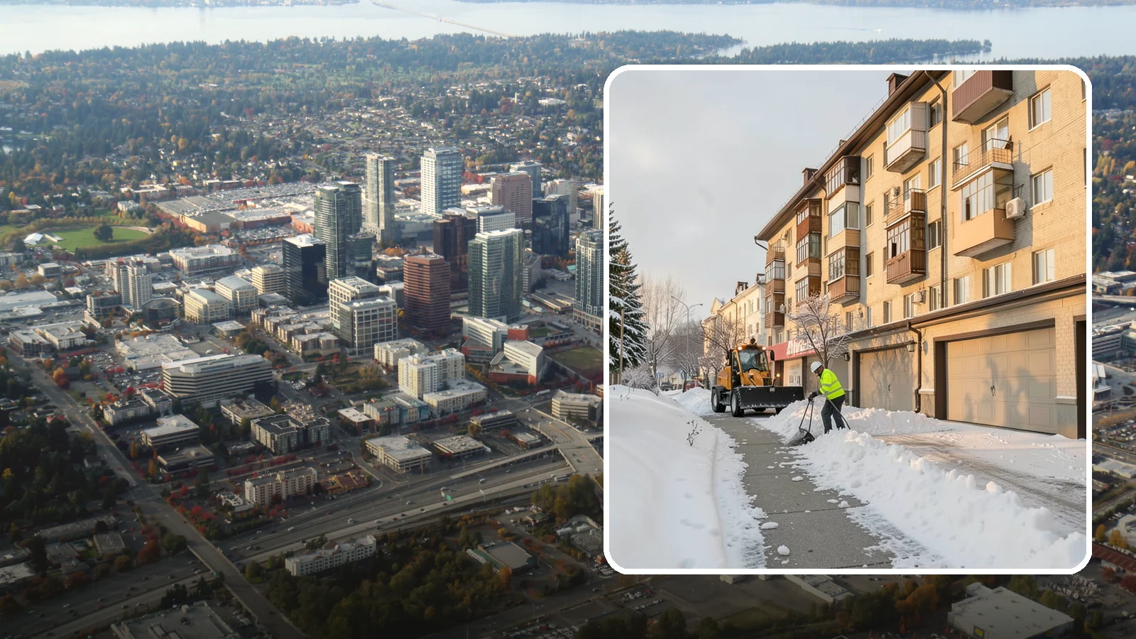 Garage Entrance Snow Removal in Bellevue, King County, WA - We clear the apron in front of your garage so the door opens freely and you can back out with traction.