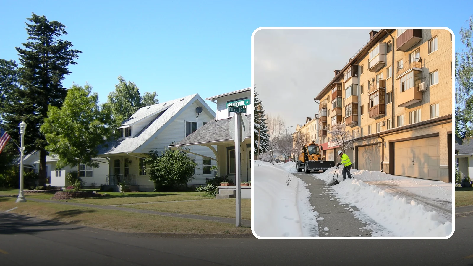 Garage Entrance Snow Removal in DuPont, Pierce County, WA - We clear the apron in front of your garage so the door opens freely and you can back out with traction.